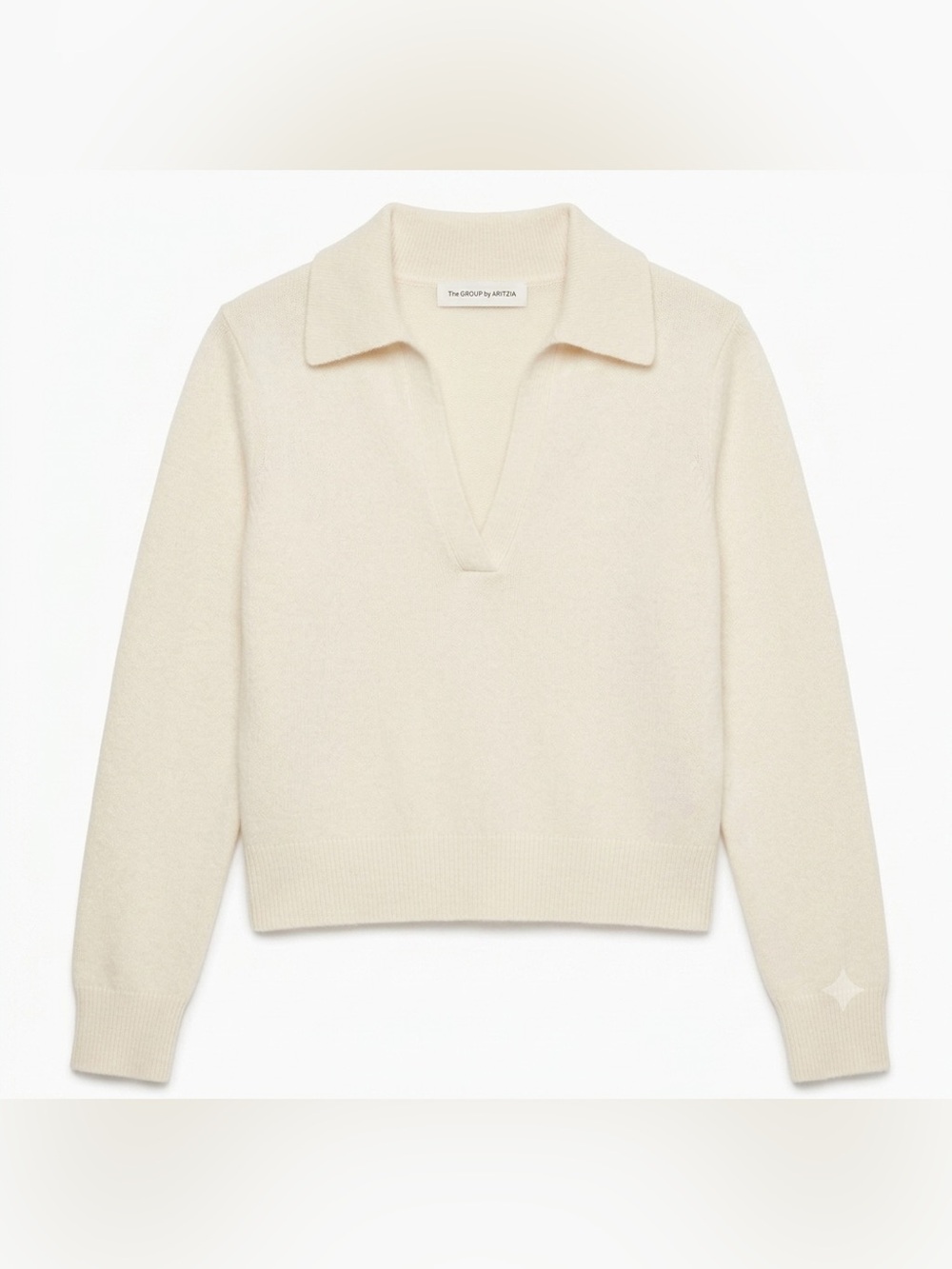 Aritzia Babaton - Cashmere Long Sleeve Polo - Light Birch - Large